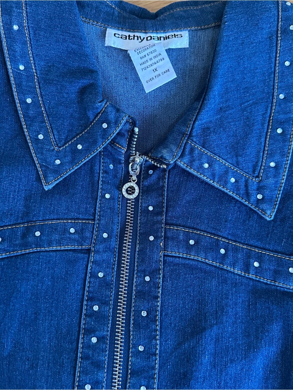 Cathy Daniels Studded Dark Blue Denim Jacket with Zip